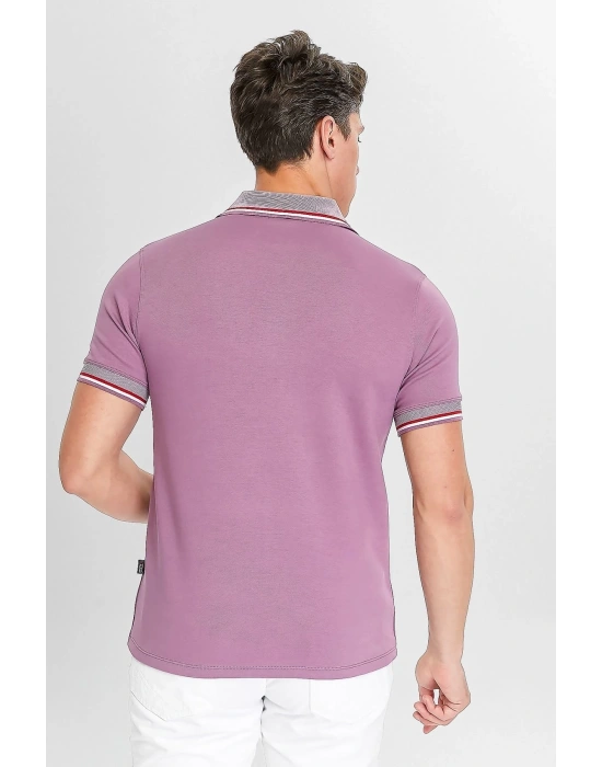 Erkek Fuşya %100 Pamuk Serin Tutan Fit Polo Yaka T-shirt