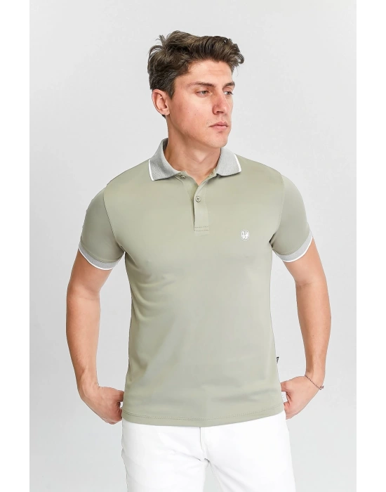Erkek Haki %100 Pamuk Serin Tutan Fit Polo Yaka T-shirt