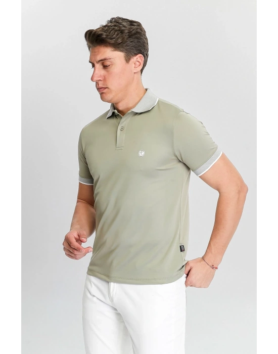 Erkek Haki %100 Pamuk Serin Tutan Fit Polo Yaka T-shirt