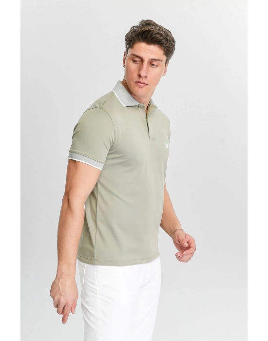 Erkek Haki %100 Pamuk Serin Tutan Fit Polo Yaka T-shirt
