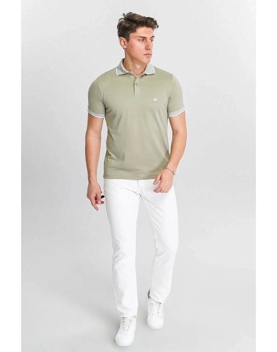 Erkek Haki %100 Pamuk Serin Tutan Fit Polo Yaka T-shirt