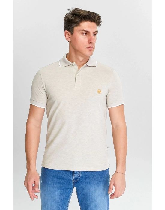 Erkek Bej %100 Pamuk Serin Tutan Fit Polo Yaka T-shirt