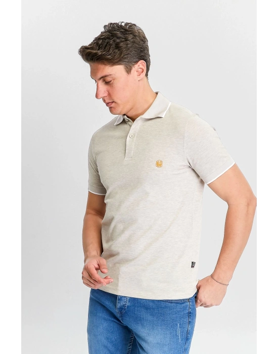 Erkek Bej %100 Pamuk Serin Tutan Fit Polo Yaka T-shirt