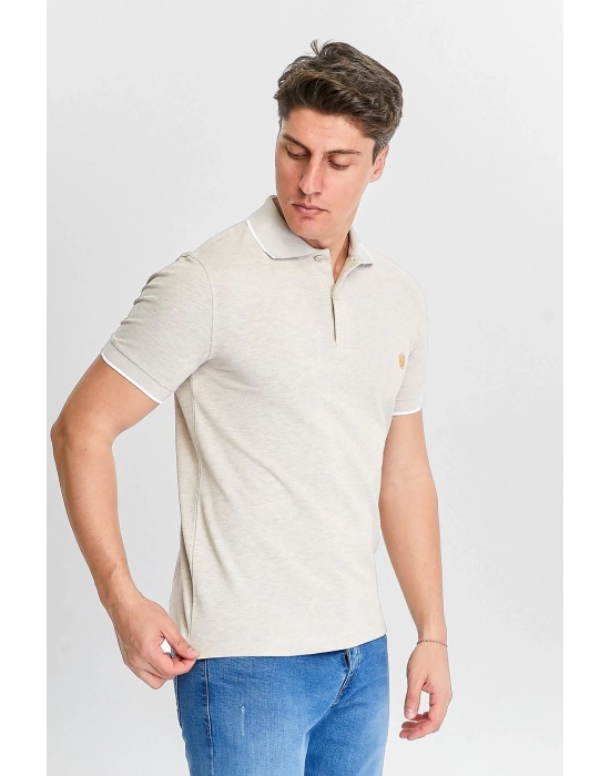 Erkek Bej %100 Pamuk Serin Tutan Fit Polo Yaka T-shirt