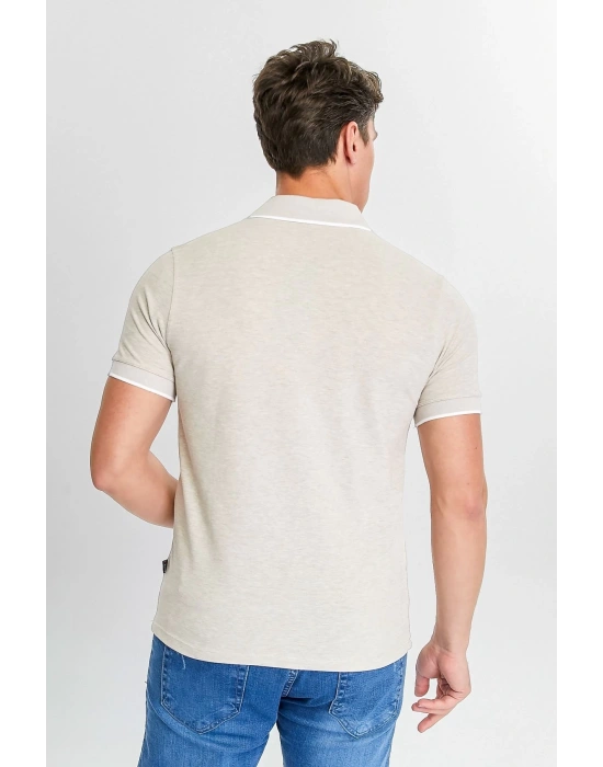 Erkek Bej %100 Pamuk Serin Tutan Fit Polo Yaka T-shirt