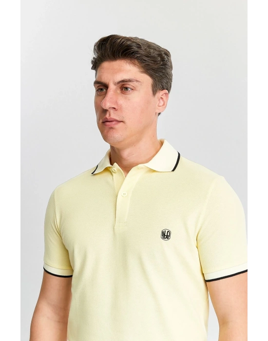 Erkek Sarı %100 Pamuk Serin Tutan Fit Polo Yaka T-shirt