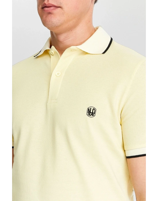 Erkek Sarı %100 Pamuk Serin Tutan Fit Polo Yaka T-shirt