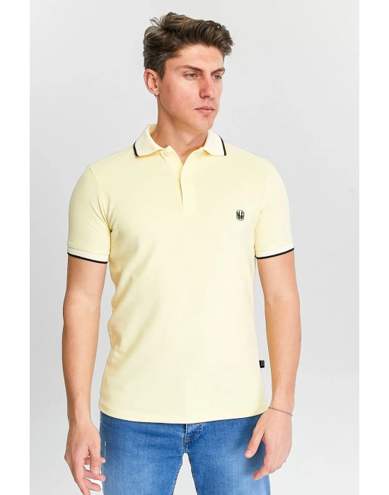 Erkek Sarı %100 Pamuk Serin Tutan Fit Polo Yaka T-shirt
