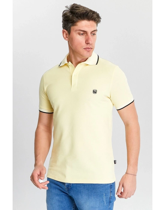 Erkek Sarı %100 Pamuk Serin Tutan Fit Polo Yaka T-shirt