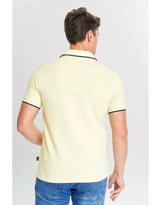 Erkek Sarı %100 Pamuk Serin Tutan Fit Polo Yaka T-shirt