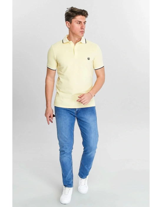 Erkek Sarı %100 Pamuk Serin Tutan Fit Polo Yaka T-shirt