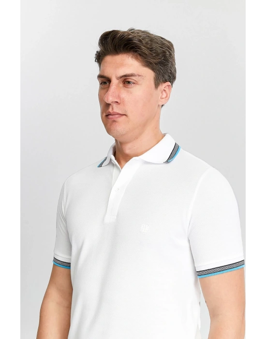 Erkek Beyaz %100 Pamuk Serin Tutan Fit Polo Yaka T-shirt