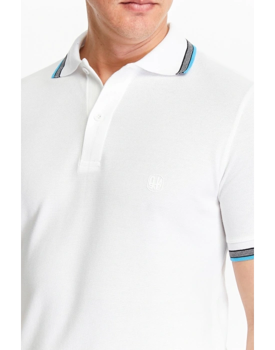 Erkek Beyaz %100 Pamuk Serin Tutan Fit Polo Yaka T-shirt