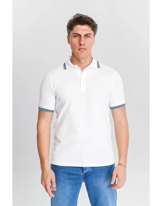 Erkek Beyaz %100 Pamuk Serin Tutan Fit Polo Yaka T-shirt