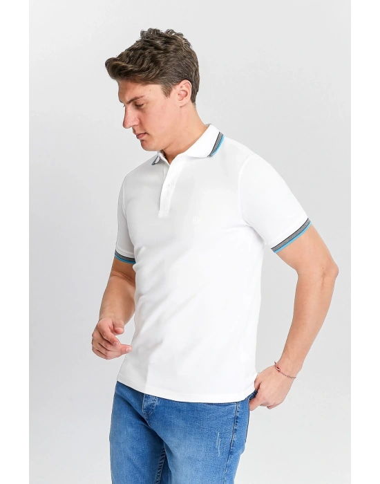 Erkek Beyaz %100 Pamuk Serin Tutan Fit Polo Yaka T-shirt