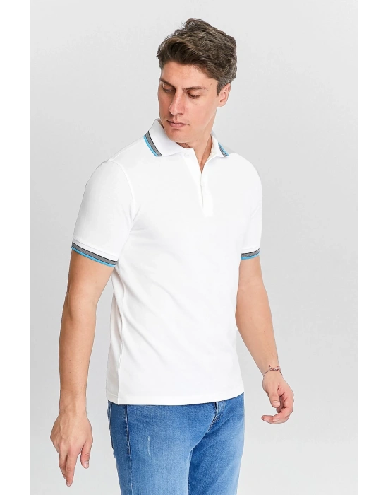 Erkek Beyaz %100 Pamuk Serin Tutan Fit Polo Yaka T-shirt