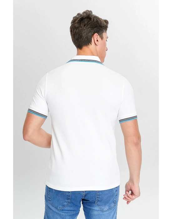 Erkek Beyaz %100 Pamuk Serin Tutan Fit Polo Yaka T-shirt
