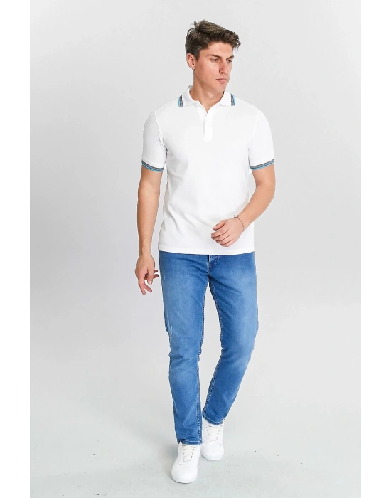 Erkek Beyaz %100 Pamuk Serin Tutan Fit Polo Yaka T-shirt