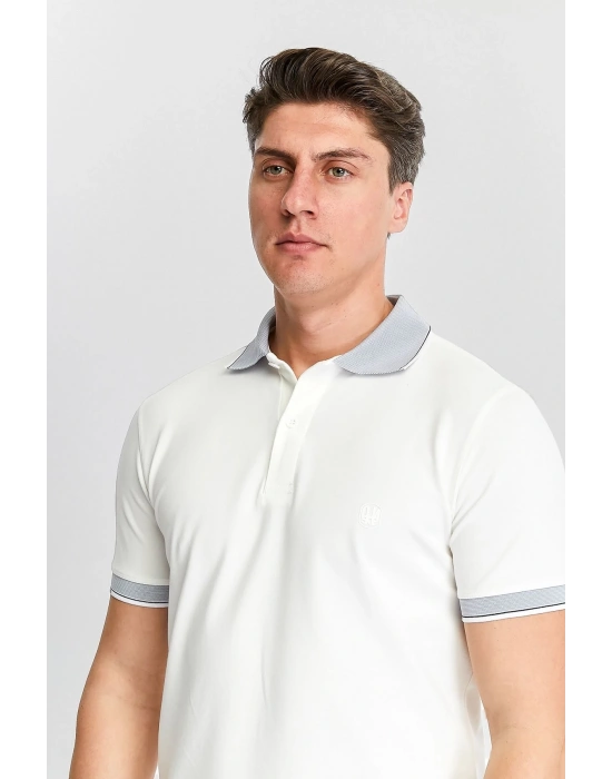 Erkek Beyaz %100 Pamuk Serin Tutan Fit Polo Yaka T-shirt