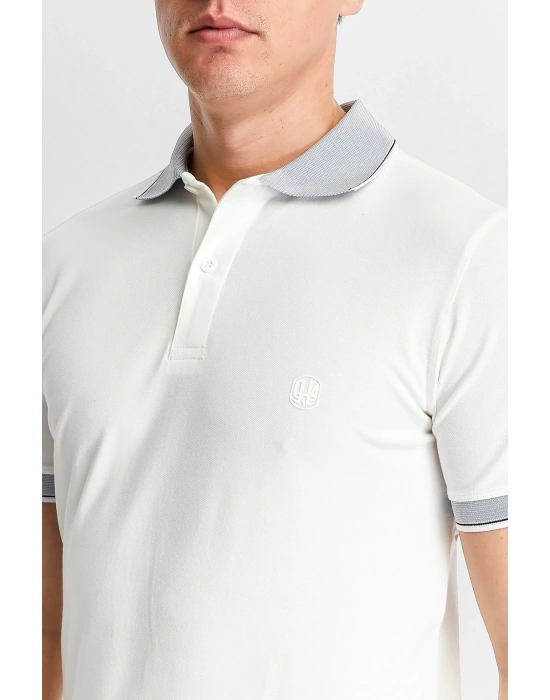 Erkek Beyaz %100 Pamuk Serin Tutan Fit Polo Yaka T-shirt