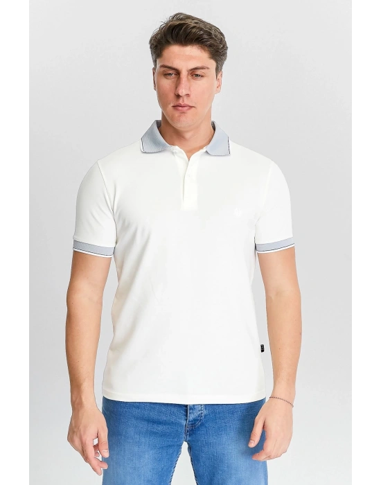 Erkek Beyaz %100 Pamuk Serin Tutan Fit Polo Yaka T-shirt