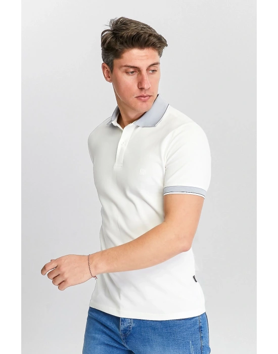 Erkek Beyaz %100 Pamuk Serin Tutan Fit Polo Yaka T-shirt