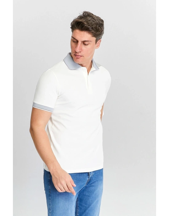 Erkek Beyaz %100 Pamuk Serin Tutan Fit Polo Yaka T-shirt