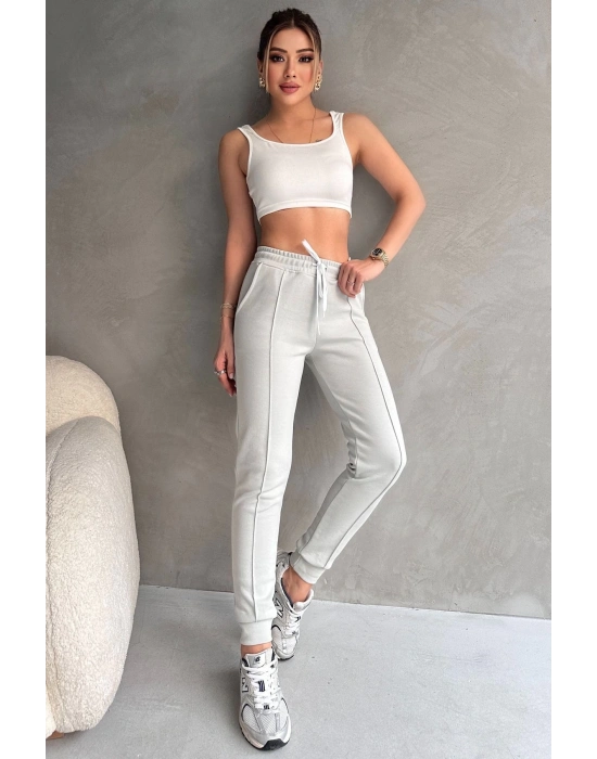 Kadın Paçası Lastikli Vücuda Oturan Gri Melanj Fit Jogger Eşofman Altı