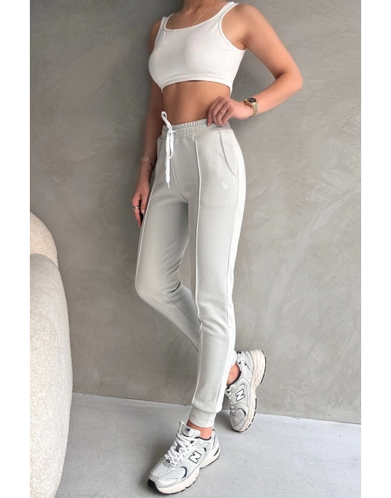 Kadın Paçası Lastikli Vücuda Oturan Gri Melanj Fit Jogger Eşofman Altı