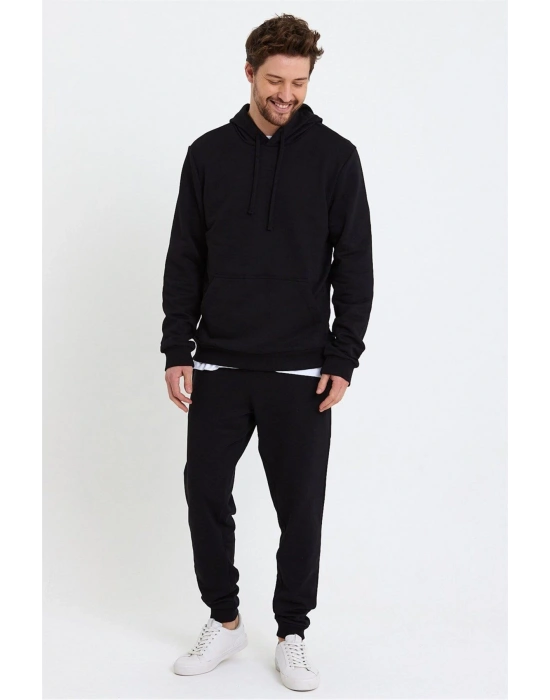 Erkek Siyah Paçası Lastikli Eşofman Altı