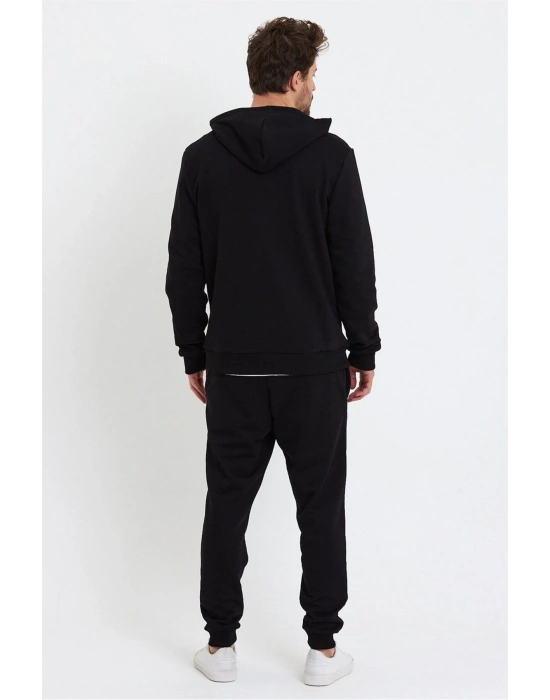 Erkek Siyah Paçası Lastikli Eşofman Altı