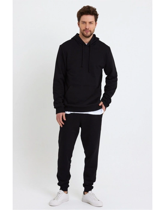 Erkek Siyah Paçası Lastikli Eşofman Altı