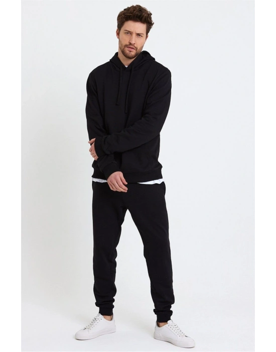 Erkek Siyah Paçası Lastikli Eşofman Altı