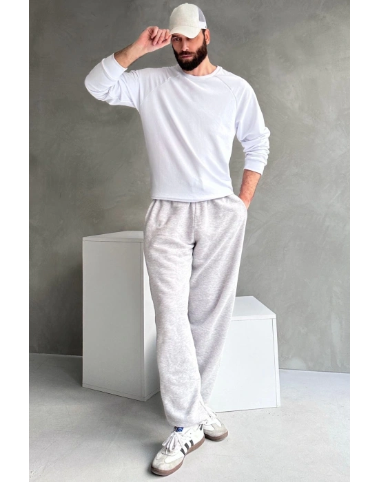 Erkek Beyaz Reglan Kol 3 Iplik Sweatshirt