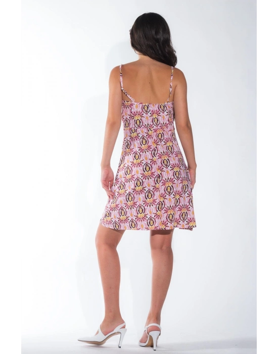 Yazlık Ayarlanabilir İp Askılı Yumuşak Örme Kumaş Pembe Mini Elbise