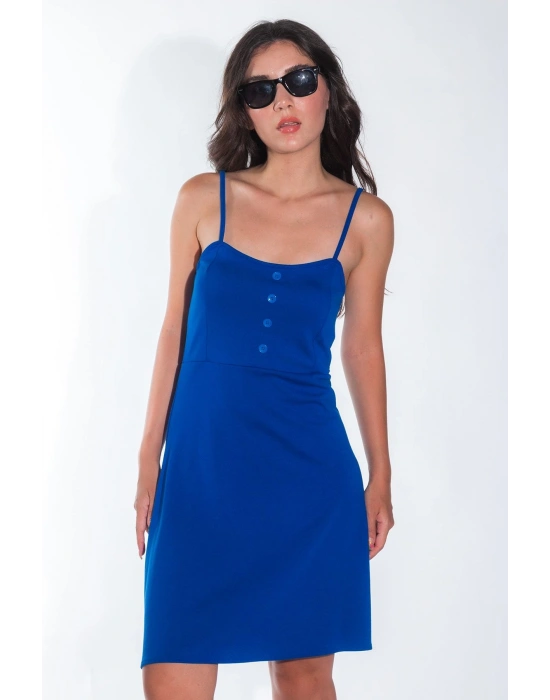 Yazlık Ayarlanabilir İp Askılı Yumuşak İnterlok Kumaş Lacivert Mini Elbise