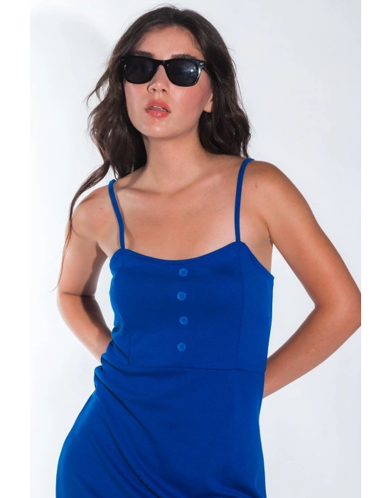 Yazlık Ayarlanabilir İp Askılı Yumuşak İnterlok Kumaş Lacivert Mini Elbise