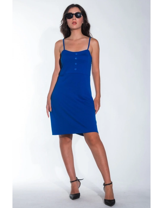 Yazlık Ayarlanabilir İp Askılı Yumuşak İnterlok Kumaş Lacivert Mini Elbise