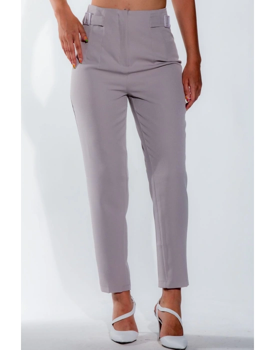 Kadın Gri Dar Paça Toka Detay Kadın Kumaş Pantolon