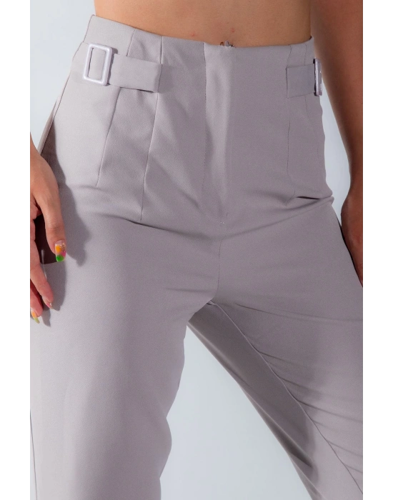 Kadın Gri Dar Paça Toka Detay Kadın Kumaş Pantolon