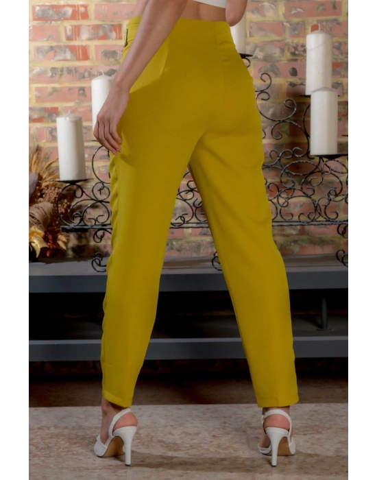 Kadın Yağ Yeşili Dar Paça Toka Detay Kadın Kumaş Pantolon