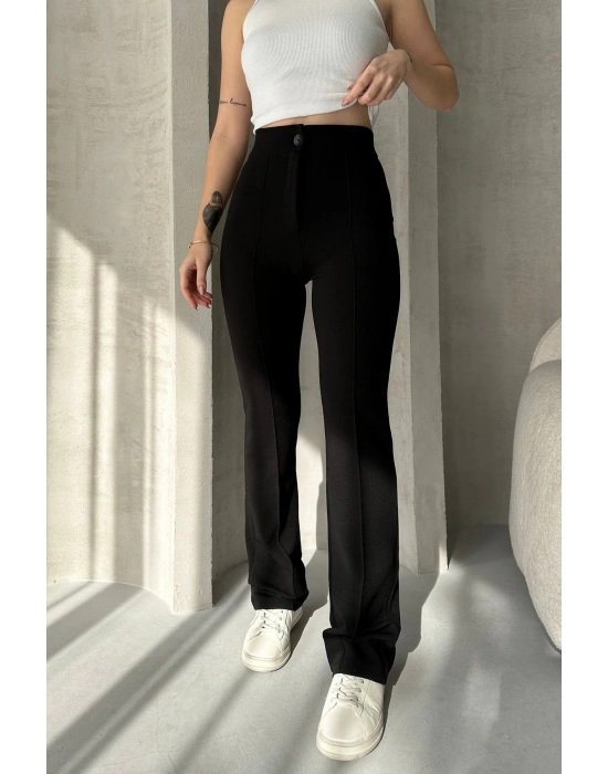 Kadın Siyah Yüksek Bel Toparlayıcı Ispanyol Paça Pantolon