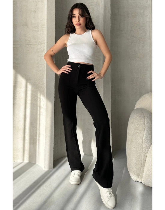 Kadın Siyah Yüksek Bel Toparlayıcı Ispanyol Paça Pantolon