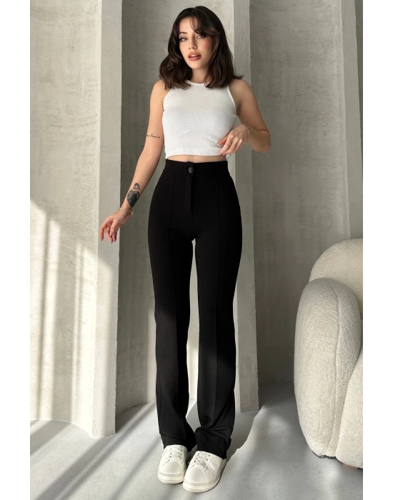 Kadın Siyah Yüksek Bel Toparlayıcı Ispanyol Paça Pantolon