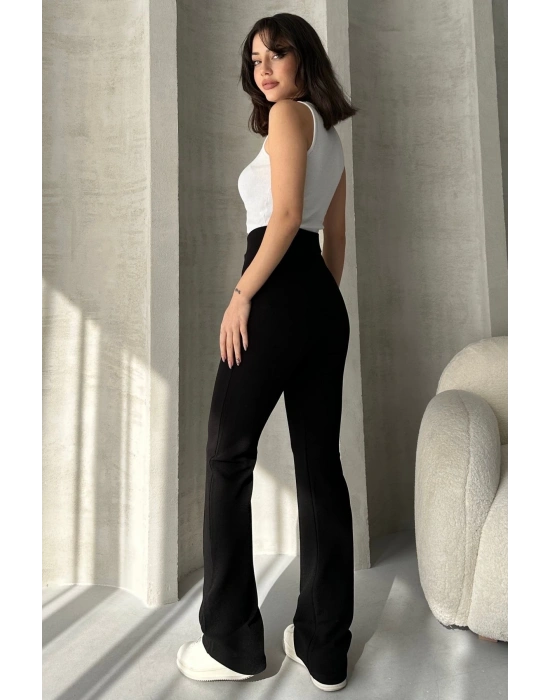 Kadın Siyah Yüksek Bel Toparlayıcı Ispanyol Paça Pantolon