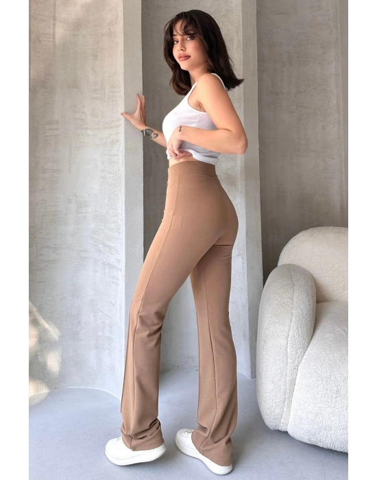 Kadın Bej Yüksek Bel Toparlayıcı Ispanyol Paça Pantolon