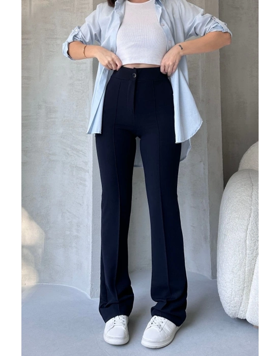 Kadın Lacivert Yüksek Bel Toparlayıcı Ispanyol Paça Pantolon
