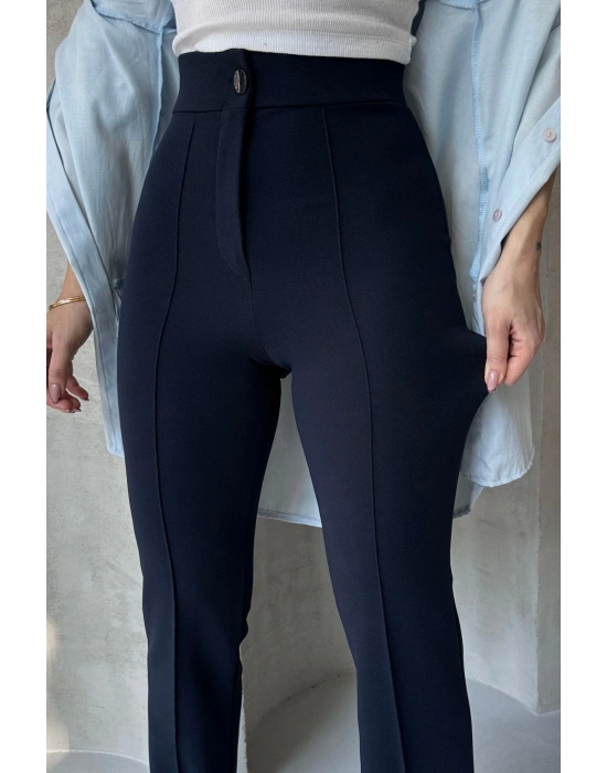 Kadın Lacivert Yüksek Bel Toparlayıcı Ispanyol Paça Pantolon