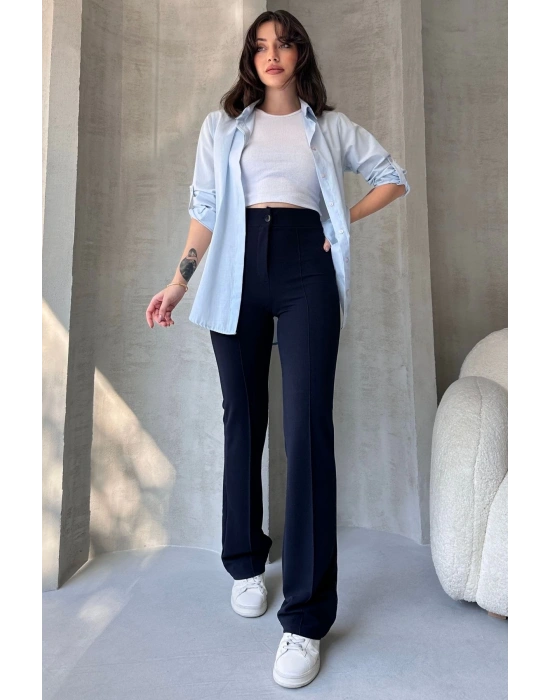 Kadın Lacivert Yüksek Bel Toparlayıcı Ispanyol Paça Pantolon