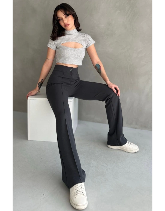 Kadın Gri Yüksek Bel Toparlayıcı Ispanyol Paça Pantolon